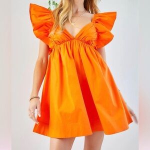 Orange Ruffled Mini Dress